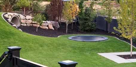 In Ground Trampoline - Cost and How to Install | GetTrampoline.com Garden Trampoline, Sunken Trampoline, In Ground Trampoline, Best Trampoline, Garden Kids, Backyard Trampoline, Sloped Yard, Dog Garden, Cabin House