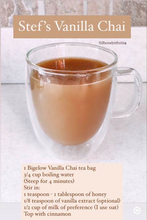 Pretty Tea Drinks, Chai Tea Latte With Tea Bags, Chai Tea Recipe With Tea Bag, Chi Latte Recipe, Chi Tea Latte Recipe, Chi Tea Recipe, Sleepy Drinks, Vanilla Chai Tea Recipe, Vanilla Chai Tea Latte Recipe