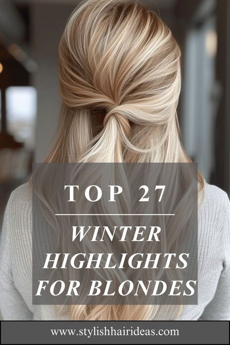 Looking for winter hair ideas? These 27 blonde highlight styles are perfect for adding depth, dimension, and winter-ready vibes! 🌬️💛 #BlondeHighlightInspo #WinterHairColors #ChicBlondeStyles Colors For Blonde Hair To Wear, Best Blonde Highlights To Cover Gray, Grey Lowlights On Blonde Hair, Blond Hair With Silver Highlights, Platinum Blonde On Brown Hair, Hair Color Two Colors, Bright Blonde Inspo Hair, Best Highlights For Blonde Hair, Cooler Hair Color