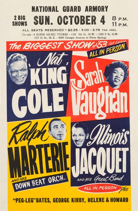 Sarah Vaughan, Music Concert Posters, Vintage Music Posters, Jazz Poster, Music Festival Poster, Nat King Cole, Texture Graphic Design, Poster Store, King Cole