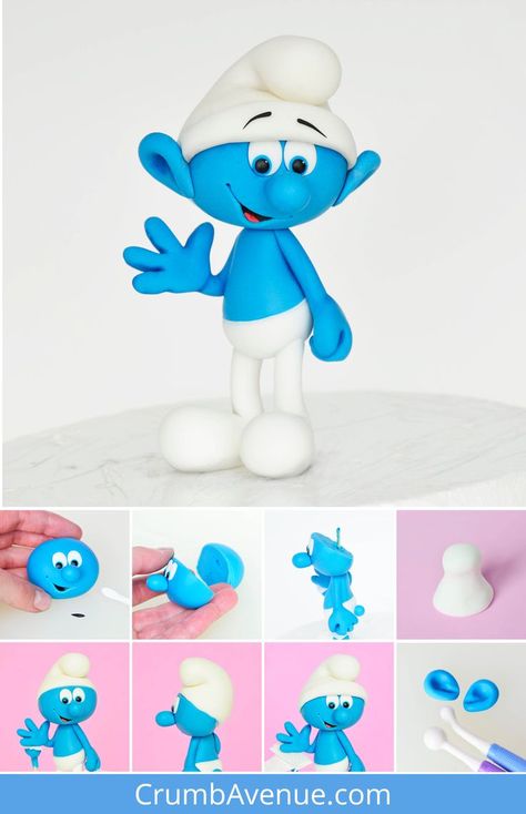 Cute Cake Toppers, Smurfs Cake, Polymer Clay Ideas, Fondant Cake Topper, Cake Topper Tutorial, Cute Cake, Fondant Cake Toppers, Craft Kids, Polymer Clay Jewelry Tutorials