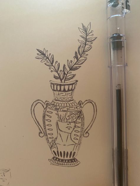 Greek Vase Tattoo Simple, Vase Tatoos, Minimalist Vase Tattoo, Egyptian Vase Tattoo, Fine Line Vase Tattoo, Amphora Tattoo, Ancient Vase Tattoo, Ancient Greek Vase Tattoo, Greek Vase Drawing