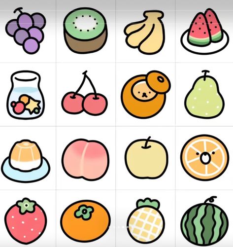 Kawaii Fruit Drawing, Fruit Drawing Simple, 귀여운 음식 그림, Fruits Drawing, Cute Easy Doodles, Easy Doodles, Cute Food Drawings, Easy Doodle Art, Easy Doodles Drawings