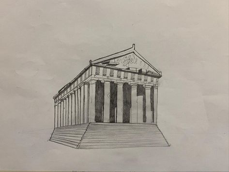 Greek Temple Drawing, Add Tattoos, Temple Drawing, Greek Temple, Perspective Drawing, Temple, Art Drawings, Male Sketch, Paintings