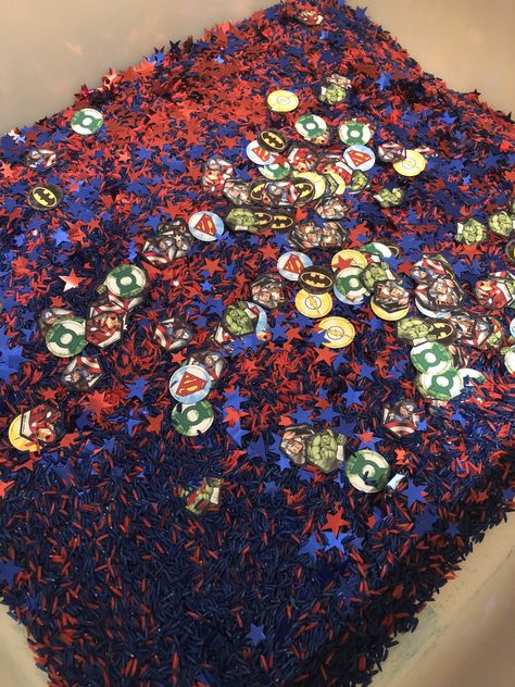 Superhero Sensory Bin, Superhero Sensory, Superhero Preschool, Infant Room Ideas, Superhero Camp, Spider Party, Coloured Rice, Preschool Spring, Infant Room