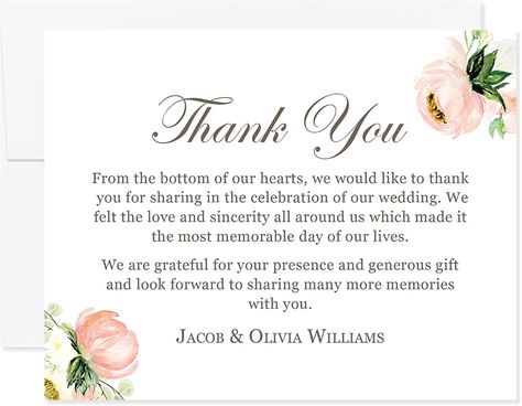 Amazon.com : Personalized Wedding Thank You Cards with Message, Flat Thank You Note Cards with Pink Floral : Office Products Wedding Gift Thank You, Thank You Cards For Wedding, Thank You For Wedding Gift, Thank You Card For Wedding, Thank You Message For Principal Sponsors, Wedding Thank You Wording Messages, Thank You For Coming To Our Wedding, Thank You Message For Wedding Guests, Wedding Thank You Cards Wording Messages