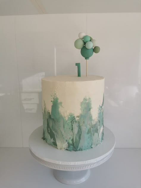 Green 1st Birthday Cake, Minimalist 1st Birthday Cake, Green Smash Cake, Sage Green Birthday Cake, Sage Green Cake, Minimalist 1st Birthday, Green First Birthday, Boy Smash Cake, Green Buttercream