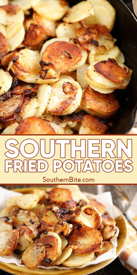 Southern Fried Potatoes Southern Fried Potatoes, Southern Cooking Recipes, Potato Recipes Side Dishes, Comfort Food Southern, Potato Sides, Breakfast Potatoes, Nonstick Skillet, Southern Food, Potato Side Dishes