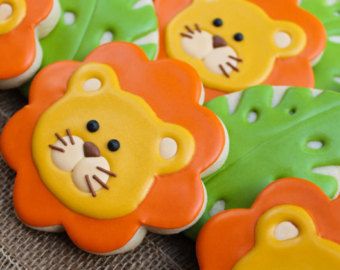 RESERVED. 50 JUNGLE Edible Cupcake Toppers by SWEETandEDIBLE Lion Cookies, Jungle Theme Cakes, Safari Cookies, Jungle Lion, Iced Sugar Cookies, Edible Cupcake Toppers, Cookies For Kids, Fancy Cookies, Animal Cookies