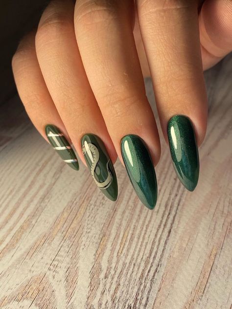 Nail Ideas Silver, Silver Prom Nails Acrylic, Goth Nail Art, Harry Potter Nails Designs, Silver Prom Nails, Spring Nail Sets, Nails Acrylic Spring, Prom Nails Acrylic, Harry Potter Nail Art