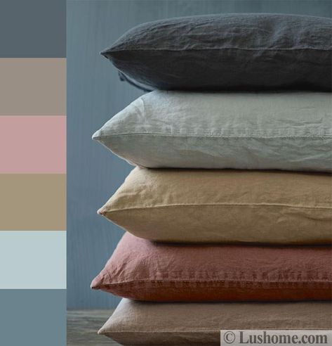 Nature Inspired Pastels, Fall Colors for Modern Interior Decorating Fall Bedding, Modern Interior Decor, Interior Textiles, Hemp Fabric, Linen Cushion, Room Colors, Linen Bedding, Modern Interior, Fall Colors