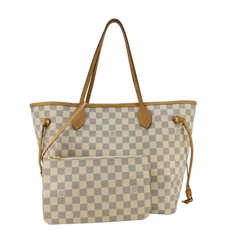 Item Details: The Louis Vuitton Neverfull Mm In Damier Azur Features A Classic White And Blue Checkered Canvas With A Spacious Interior And Elegant Leather Trim. Its Versatile Design Includes Adjustable Side Straps And Sturdy Shoulder Handles, Making It Perfect For Everyday Use. Series: Neverfull Mm Style: Tote/Shoulder Bag Material: Damier Azur Color: White Made: France Date Code: Microchip Measurements: 12.5" L X 6.5" W X 11.5" H Sku: Dd19936 Accessories: Wristlet. Condition Detail: Good - The Neverfull Mm Damier Azur, Louis Vuitton Neverfull Mm, Blue Checkered, Neverfull Mm, Vuitton Neverfull, White Bag, Classic White, Louis Vuitton Neverfull, Leather Trims