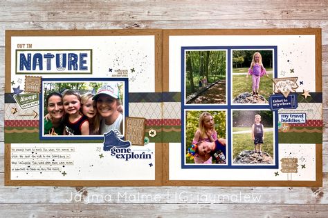 Nature Scrapbook Layouts, Safari Scrapbook, Masculine Scrapbook, Nature Scrapbook, Camping Scrapbook, Fall Scrapbook Layouts, Travel Scrapbook Pages, Beautiful Scrapbook Layouts, 12x12 Scrapbook Layouts