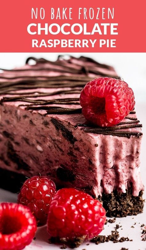 No Bake Frozen Chocolate Raspberry Pie - Handle the Heat Chocolate Raspberry Pie, Raspberry Recipes Dessert, Chocolate Graham Cracker Crust, Raspberry Desserts, Raspberry Pie, Frozen Pie, Chocolate Crust, Chocolate Graham Crackers, Raspberry Recipes