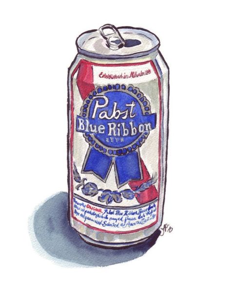 Watercolor Painting - Still Life - Pabst Blue Ribbon Beer Watercolor Art Print, 8x10 Beer Watercolor, Hipster Apartment, Pbr Beer, Beer Drawing, I Like Beer, Pabst Blue Ribbon Beer, Beer Art, Cupcake Art, Pabst Blue Ribbon