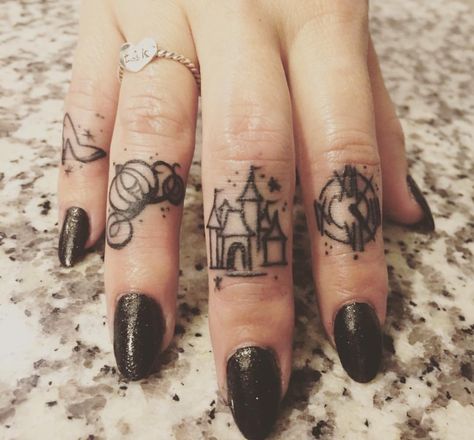 Cinderella tattoo Cinderella Tattoo, Tattoos For Women On Thigh, Tattoo Main, Disney Sleeve Tattoos, Girl Neck Tattoos, Tattoo Finger, Finger Tattoo For Women, Knuckle Tattoos, Finger Tattoo Designs