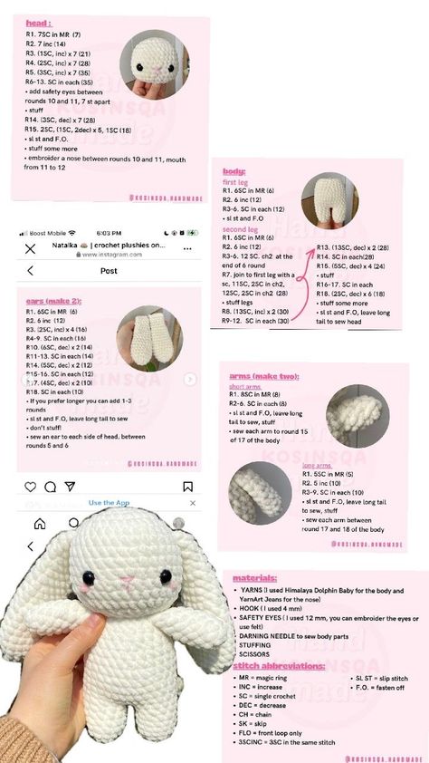 how to make a cute crochet bunny, complete pattern. Crochet Diy Tutorial, Crochet Patterns Free Beginner, Crochet Plushie, Crochet Tutorial Pattern, Crochet Bunny Pattern, Pola Amigurumi, Crochet Keychain Pattern, Quick Crochet Patterns, Crochet Plushies