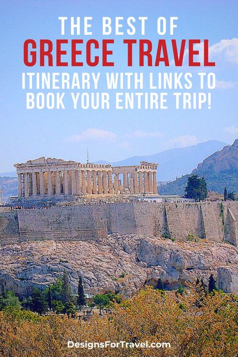 Ready to experience the perfect Greece vacation? Get the ideal Greece Itinerary and travel guide and see the best destinations- Athens, Delphi, Olympia, Nafplio & islands. Top tips and ideas on places to visit, hotels, things to do, Greek food. Travel for 1 week, 10 days or 2 weeks or combine Greece and Italy. #greecetravel #greecevacation #familytravel #europetravel #greeceitinerary #greecefamilyvacation #Athens #bucketlist https://designsfortravel.com/greece-itinerary-7-days/ Athens Itinerary, Greece Itinerary, Road Trip Europe, Greece Travel Guide, Greece Vacation, Backpacking Europe, Visiting Greece, Europe Travel Tips, Athens Greece