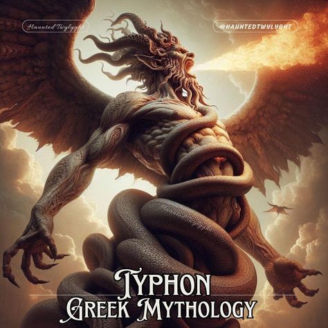 🌪️ Typhon 🌪️ In Greek mythology, **Typhon** is one of the most fearsome and powerful creatures. Described as a monstrous serpentine giant, Typhon's lineage is said to be from Gaia (Earth) and Tartarus, the deep abyss used as a dungeon of torment and suffering. He was considered the mightiest and deadliest monster, created as a last attempt to prevent the Olympian gods from defeating the Titans during the Titanomachy. Typhon's tale is a part of the Greek succession myth, which explains how ... Lernean Hydra, Greek Mythical Creatures, Greek Monsters, Olympian Gods, Myths & Monsters, Greek Mythology Gods, The Constellations, The Titans, Famous Monsters