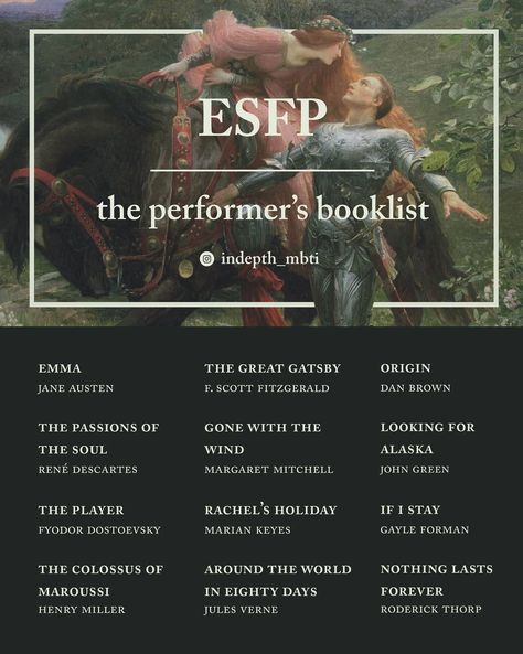 ESFP Booklist Esfp Booklist, Intp Personality Booklist, Isfp Booklist, Mbti Booklist, Entp Booklist, Infj Booklist, Esfp Aesthetic, Rene Descartes, Henry Miller