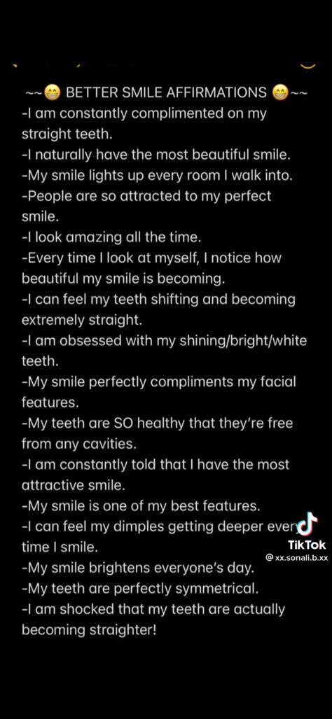 White Teeth Affirmations, Perfect Teeth Subliminal, Perfect Smile Affirmations, Teeth Manifest, Jawline Affirmations, Side Profile Affirmations, Smile Affirmations, Perfect Teeth Affirmations, Straight Teeth Affirmation