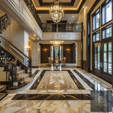 Step into luxury! This grand entrance is the epitome of elegance and sophistication. #HomeGoals #InteriorDesign #LuxuryLiving Mansion Interior Entrance, Inside Mansion, Foyer Design Modern Entrance, Mansion Entrance, Luxurious Entrance, Grand Foyer Entrance, Luxury Houses Entrance, Home Exterior Design, Exterior Design Ideas