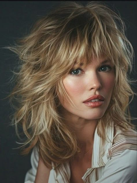 Long Layered Shag, Long Layered Haircuts With Bangs, Long Layered Hair With Bangs, Bardot Bangs, Layered Shag, Wolf Hair, Shaggy Layers, Wolf Cuts, Layered Haircuts With Bangs