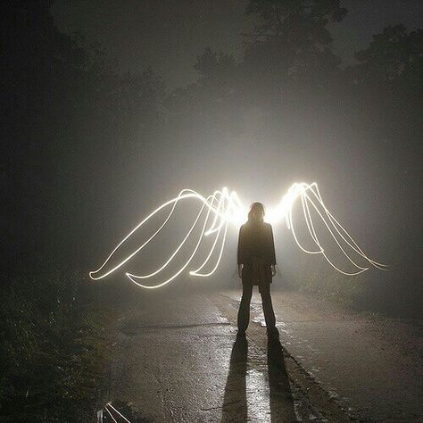 Angel Wings... Light Painting Photography, Ange Demon, Angels Among Us, Angels And Demons, Long Exposure, Light Painting, Shadowhunters, Light Photography, Arabic Quotes