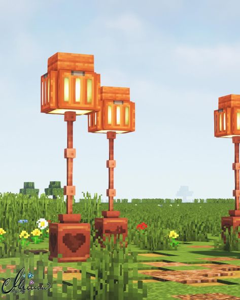 💡Would you build these in your world?💡 I really like the pottery in the bottoms. With different sherds they all get a little bit different 😄 survival friendly design ⛏️ . . . #minecraft #minecraftsurvival #minecraftbuilds #minecraftbuild #minecraftideas #minecraftidea #minecraftpc #minecraftvanilla #minecraft #minecrafters #minecrafter #minecraftonly #minecraftdaily #minecraftjava #minecraftinspiration #minecraftcreations #minecraftinterior #minecraftdecorations #minecraftdecoration #minecraf... Street Light Minecraft Ideas, Minecraft Shroom Light Ideas, Minecraft Power Lines, Minecraft Strip Mine Design, Minecraft Sign Post, Lampost Minecraft, Minecraft Medieval Street, Street Lamp Modern, Minecraft Street Lights