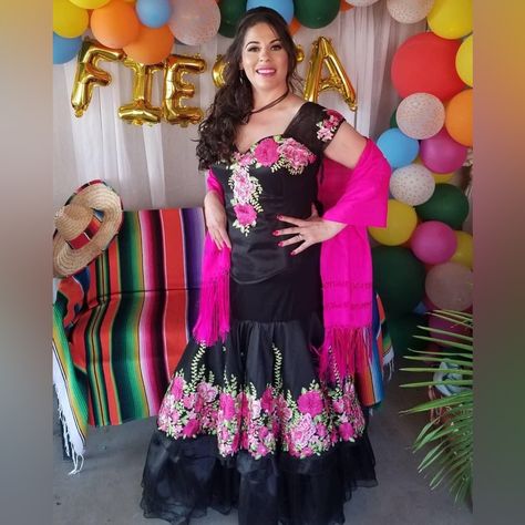 Taffeta Fabric A Little Stretch Include Rebozo Mexican Fiesta Dresses, Fiesta Dress, Mexican Dress, Taffeta Fabric, Mexican Dresses, Bday Party, Culture Art, Colorful Dresses, Womens Dresses