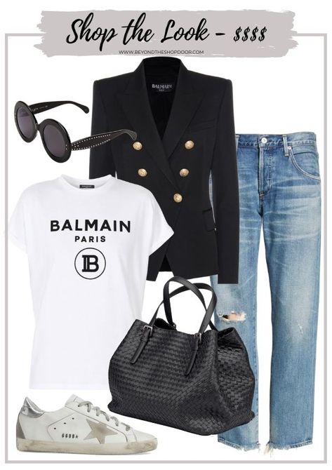 Balmain Blazer Outfits, Fashion Blazer Outfits, Fashion Inspo Casual, Black Blazer Outfit, Balmain Jacket, Balmain Blazer, Stylish Outfits For Women Over 50, Blazer Outfits For Women, Chic Summer Outfits