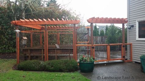 Portland Landscaping Dog Run Dog Run Yard, Dog Run Ideas, Pet Friendly Yard, Outdoor Dog Runs, Kennel Ideas Outdoor, Cheap Dog Kennels, Outdoor Waterfall Fountain, Portland Garden, Pallet Dog Beds