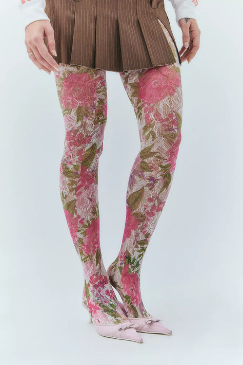 Bold lacey floral tights by Out From Under complete with kitschy rose print all over. Crafted from a fine semi-sheer lace construction. Only at Urban Outfitters. Floral Tights, Rose Print, Sheer Lace, Latest Styles, Kitsch, Color Coding, Urban Outfitters, Tights, Lingerie