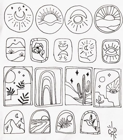 Minimalistic Things To Draw, Minimal Boho Tattoo, Drawn Tattoo Designs, Naturetattoo Ideas, Landscape Tattoo Minimalist, Flash Tattoo Nature, Groovy Flash Tattoo, Small Graphic Tattoo, Cute Flash Tattoo Designs