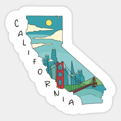 California Map Art, California Doodle, California Stickers, California State Outline, Usa Stickers, State Stickers, Rug Tufting, Stickers Design, Travel Drawing