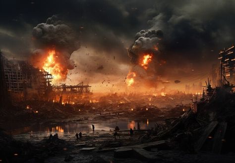 Free AI Image | Apocalyptic destruction of war zone landscape