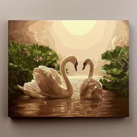 Swans Painting, Oil Painting Materials, Swan Painting, Picture Painting, Canvas Diy, Hur Man Målar, Art Inspiration Painting, Decoration Wall, Painting Art Projects