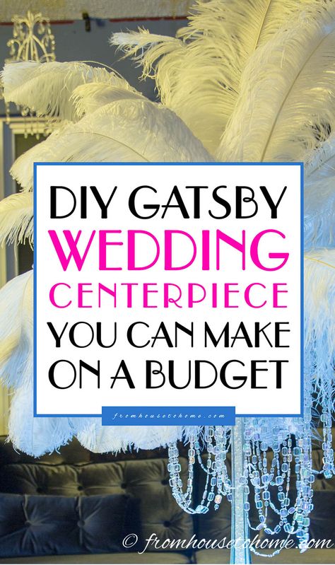 Gatsby Party Centerpieces Diy, Art Deco Centerpiece Ideas, Art Deco Wedding Centerpieces, Feather Centerpiece Wedding, Gatsby Wedding Decorations, Art Deco Centerpiece, Gatsby Gala, Ostrich Feather Centerpieces, Great Gatsby Themed Wedding