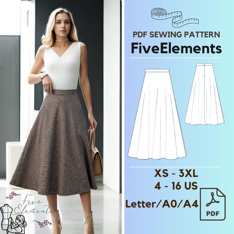 Women Linen Skirt PDF Sewing Pattern Long Wool Skirt Sewing Pattern Simple Skirt Wool Skirt Sewing Pattern, Wool Skirt Pattern, Simple Skirt Pattern, High Waist Skirt Pattern, Long Skirt Pattern, Cottagecore Skirt, Long Wool Skirt, Pattern Blouses, Sewing Patterns Skirt