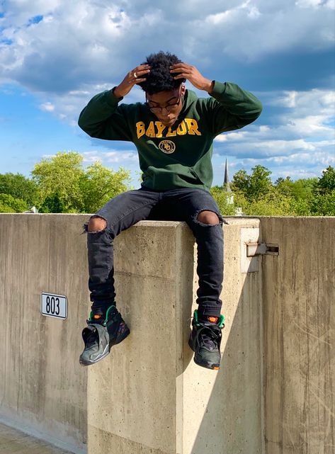 green baylor hoodie, jordan retro 8, black ripped jeans Jordan 6 Infrared Outfit Men, Jordan 7 Outfit Men, Jordan 8 Outfit, Jordan 9 Outfit, Hiphop Fashion, Trainers Outfit, Jordan Outfit, Jordan 9, Jordan 8