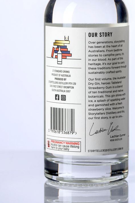 Storytellers Distillery gin bottle stacked books typesetting blue red sailor stripes label design Spirit Bottle Label Design, Liquor Label Design, Gin Bottle Design, Gin Label Design, Liquor Branding, Spirits Label Design, Craft Beer Label Design, Gin Label, Soda Labels