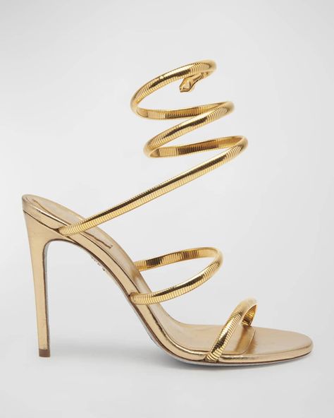 Get free shipping on Rene Caovilla Omega Snake Spiral-Wrap Stiletto at Neiman Marcus. Shop the latest luxury fashions from top designers. Luxury Women's T-strap Sandals With Open Back, Renee Caovilla Sandals, Renee Caovilla, Caovilla Shoes, Rene Caovilla Shoes, Snake Heels, Gold Wrap, Rene Caovilla, Gold Sandals