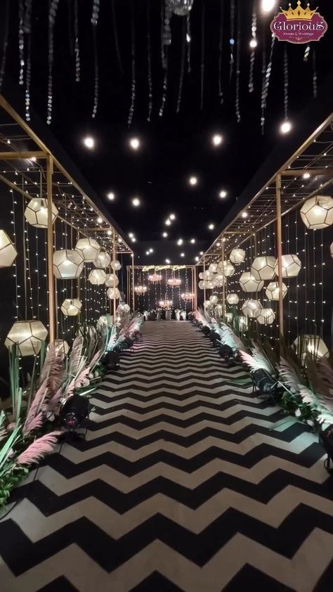 This starry sangeet setup with a beautifully lit entrance is what wedding dreams are made of! 💫✨ The twinkling lights create a magical ambiance that will leave you mesmerized. #SangeetSetup #WeddingInspiration Shaadi Theme, Wedding Entrance Decoration, Sangeet Stage, Sangeet Decoration, Small Wedding Decor, Sangeet Decor, Birthday Room, Night Wedding Decor, Event Entrance