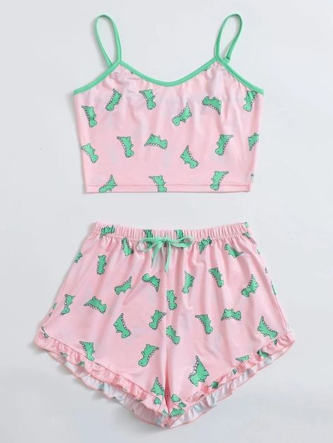 Pattern Pajamas, Pijamas Women, Tops And Shorts, Dinosaur Pajamas, Cute Pjs, Cute Pajama Sets, Cute Sleepwear, Cute Lazy Outfits, Cartoon Dinosaur