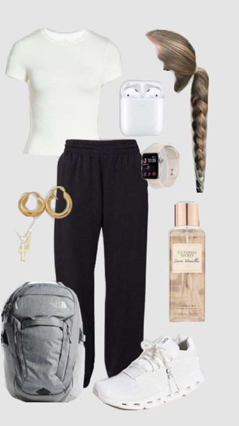 ♾️ First Day School Outfits, Black Sweatpants Outfit, 8th Grade Outfits, Lazy Outfit, Simple Outfits For School, First Day School, Sweatpants Outfit, Outfit Inspo Casual, Casual Preppy Outfits