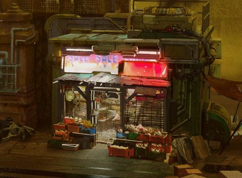 ArtStation - Futuristic Indian Store Front, Bill Zhang Cyberpunk Store, Store Concept Art, Scifi Industrial, Ian Hubert, Cyberpunk Alley, Cyberpunk Environment, Futuristic Punk, D20 Modern, Futuristic Elements