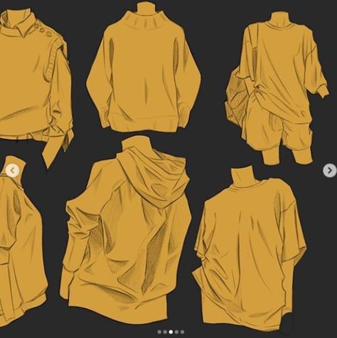 Drawing Loose Clothing, Sweatshirt Art Reference, Oversized T Shirt Reference Drawing, Tshirt Folds Reference, Baggy Clothing Reference, Baggy Clothes Drawing Tutorial, Long Sleeve Drawing Reference, Modern Outfit Drawing, Wearing Hoodie Reference