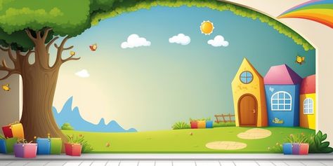 Background Kids School, School Frame Background, Wallpaper Kindergarten, Kindergarten Background, Canvas Blank, Color Worksheets For Preschool, Colorful Banner, Kids Banner, School Border