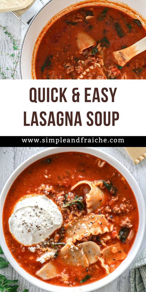 Lasagna Soup With Cottage Cheese is a delightful variation that captures the essence of traditional lasagna in a cozy, comforting bowl. The addition of whipped cottage cheese brings a creamy texture and a subtle tanginess, elevating the dish to a whole new level. Whether you're a seasoned chef or a kitchen novice, this easy one-pot lasagna soup will be one that the whole family will enjoy. Lasagna Soup Cottage Cheese, Lasagna Soup With Cottage Cheese, Soup With Cottage Cheese, One Pot Lasagna Soup, One Pot Lasagna, Whipped Cottage Cheese, Easy Lasagna Soup, Gluten Free Dinner Easy, Lasagna Soup Recipe