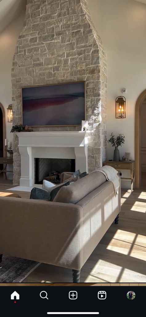 House Fireplace, Stone Hearth, Room Ideas, New Homes, Fireplace, Living Room, Stone